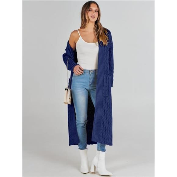 Womens Long Cardigan Sweaters Trendy Navy Blue - Picture 5 of 5